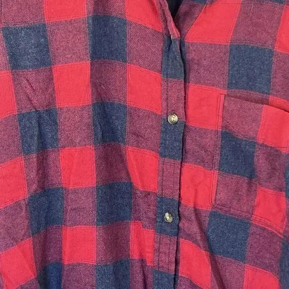 American Eagle Red Buffalo Plaid Petite Long Sleeve Button Down Women Size L - Picture 2 of 9